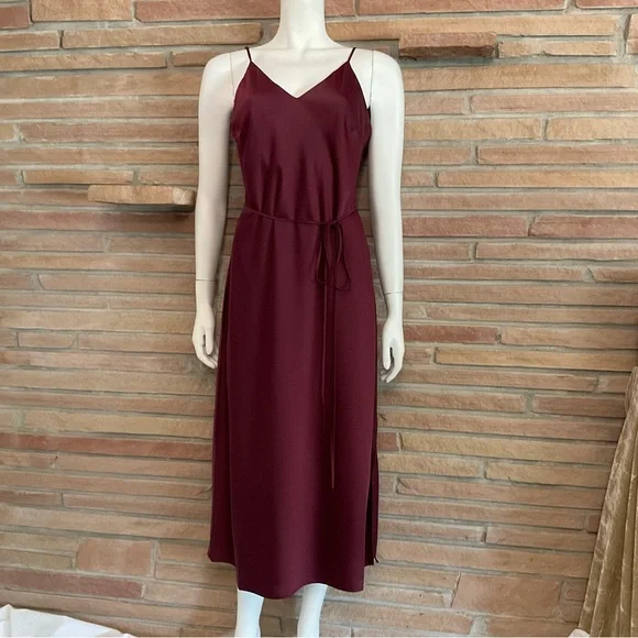 Wine Colored Spaghetti Strap Slip Evening Dress - Picture 3 of 10